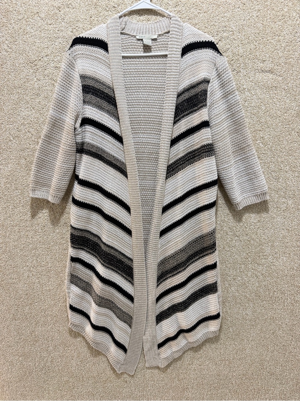 Open front knit cardigan large fall cotton blend neutral preppy duster layering
